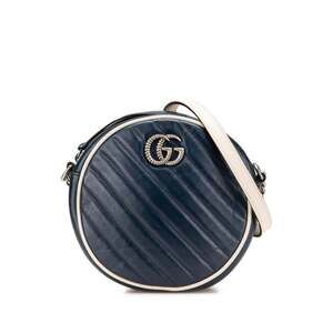 GUCCI Authentic Blue Leather GG Marmont Shoulder Bag